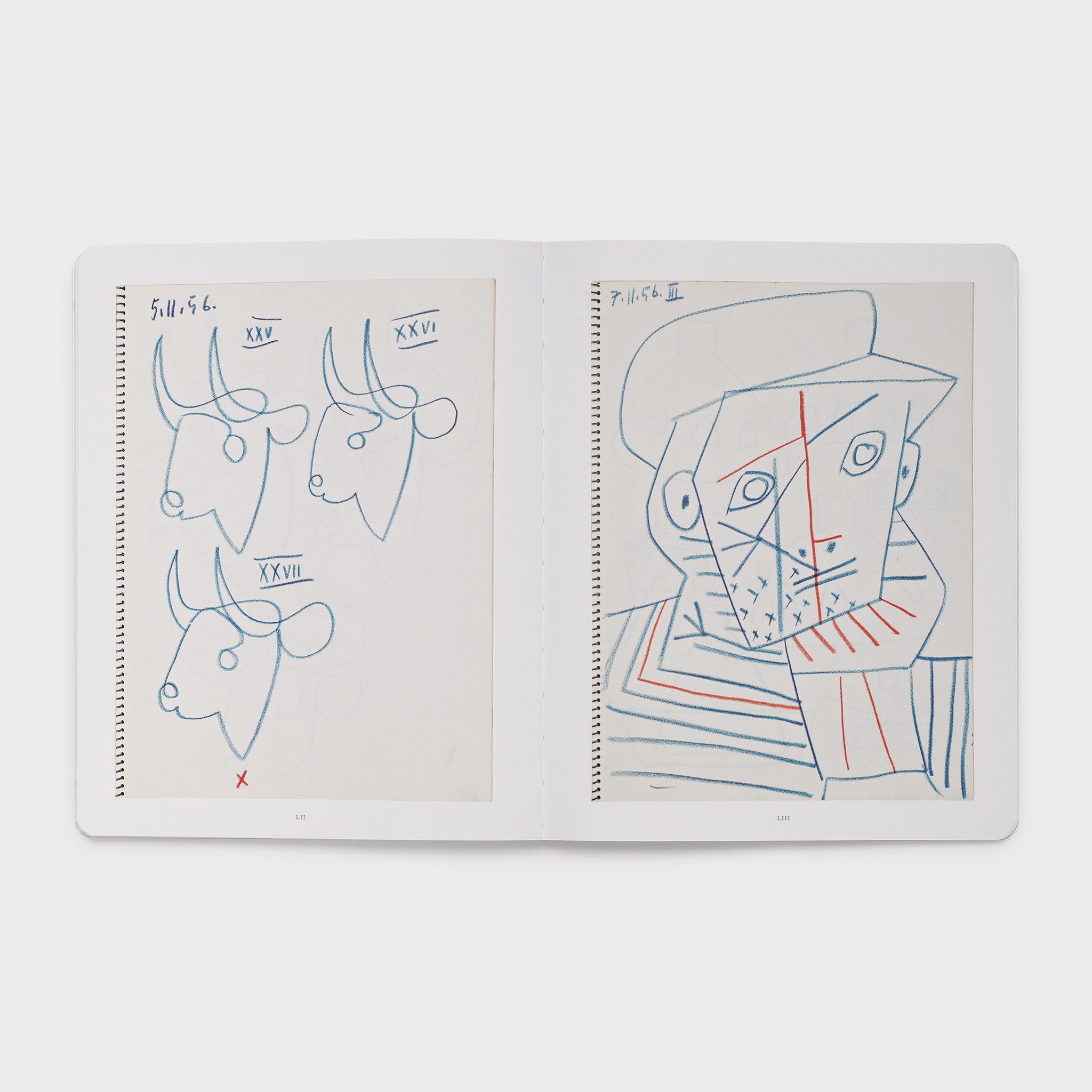 The book is open to two pages. On each page is an image of Picasso&