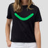 The black tee shirt has a glow in the dark double sided dildo screen printed on it.