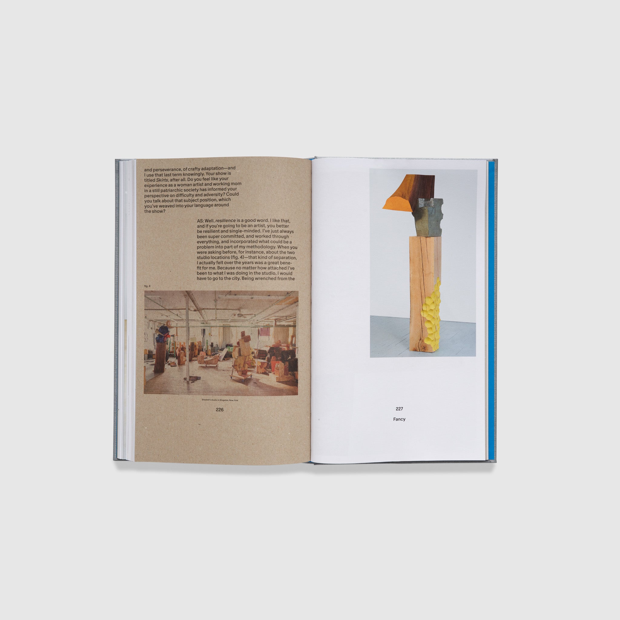 The book is open to two pages. The left page is brown with a photograph of Shechet&