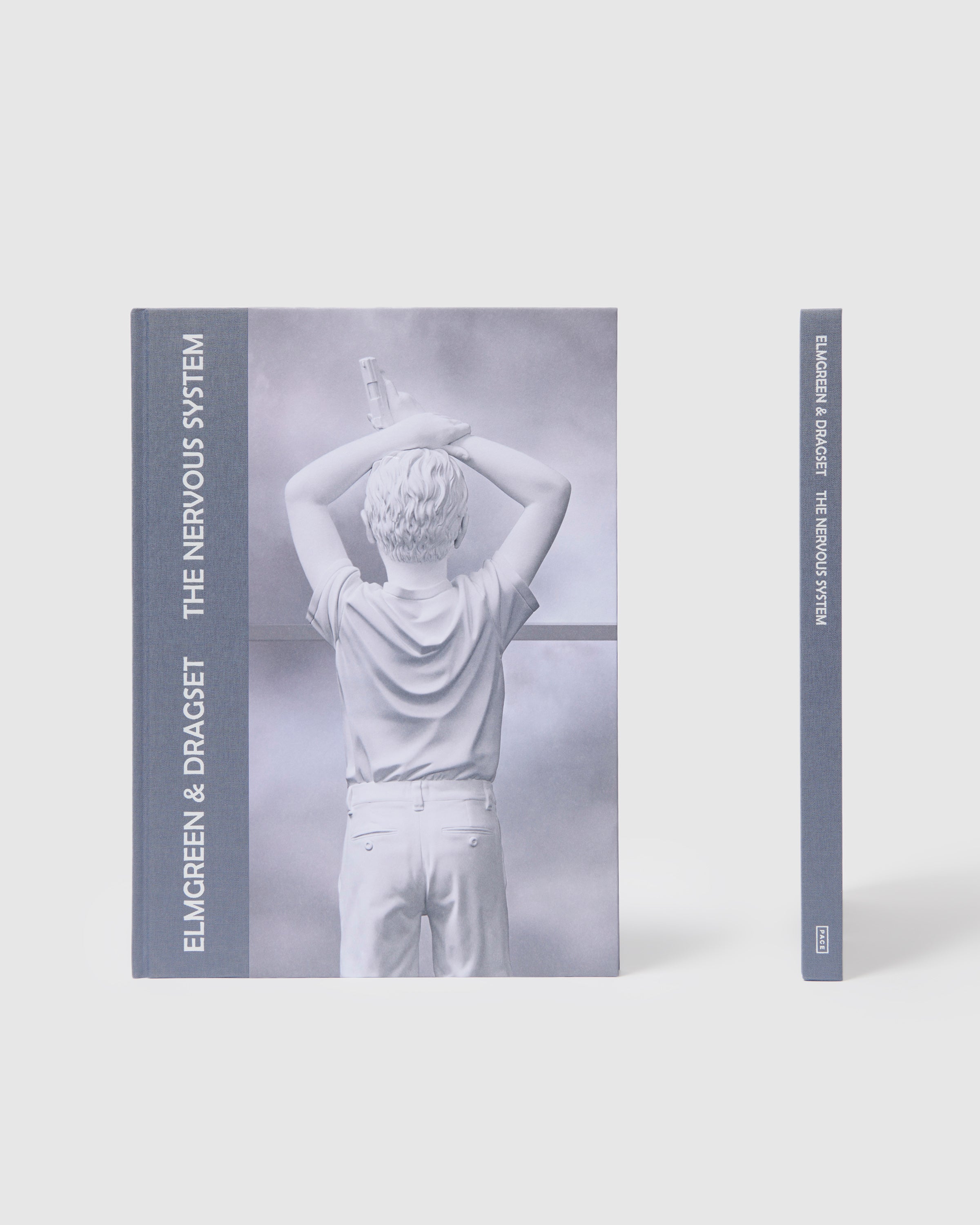 Elmgreen & Dragset The Nervous System. The cover has a blue spine and has an image of an Elmgreen & Dragset work on it.