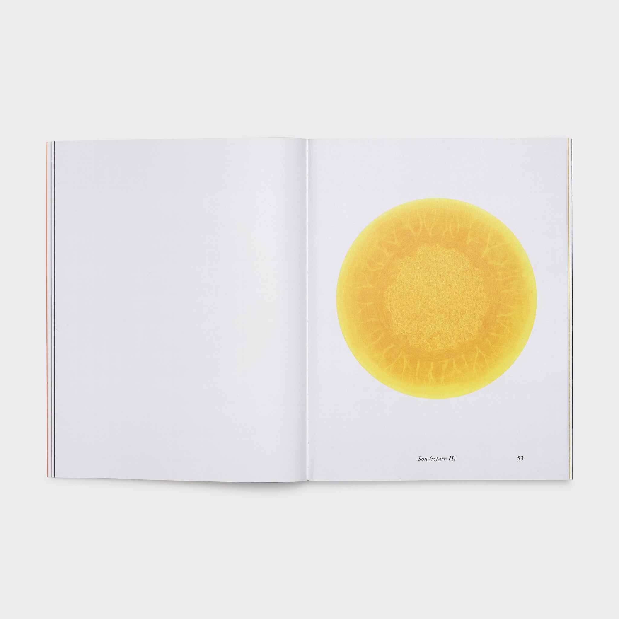 The book is open to two pages. The background is white and there is a yellow Monk work on the right page.