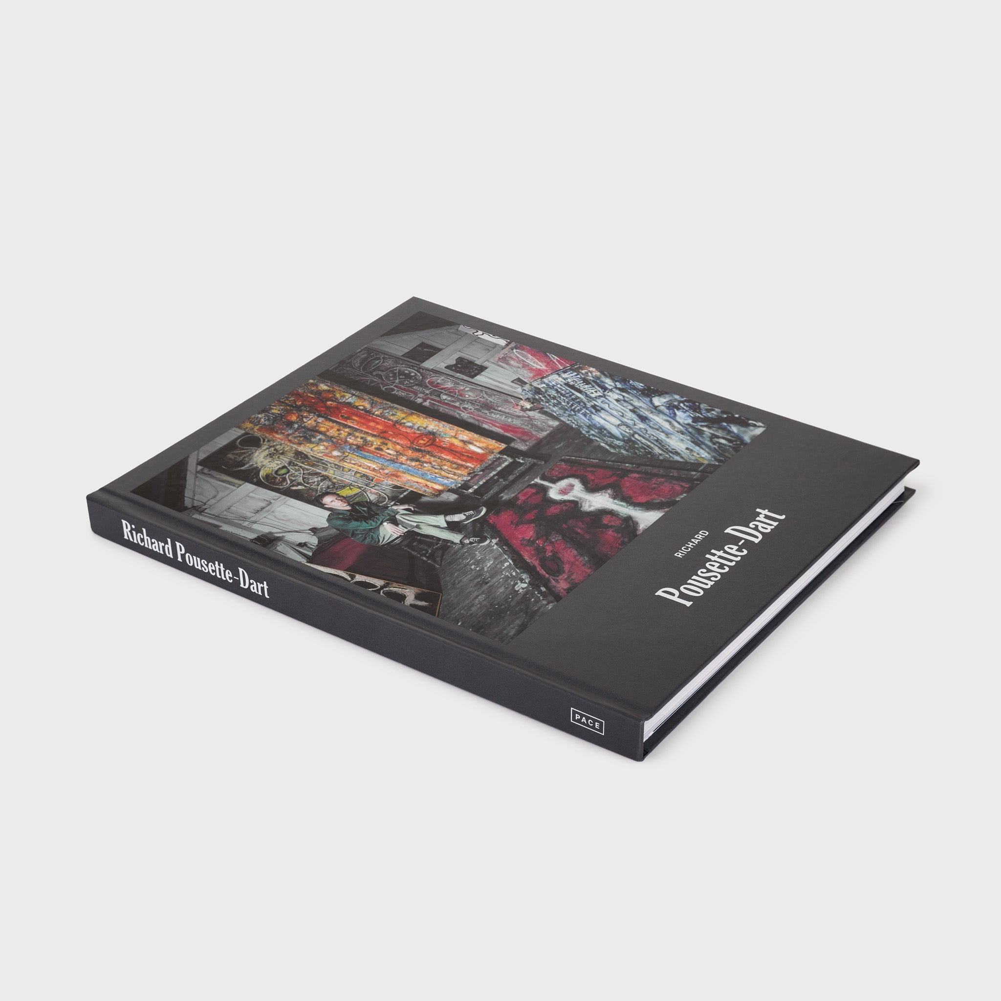 Richard Pousette-Dart. The cover is grey with a photograph of the artist in his studio. The font is white.