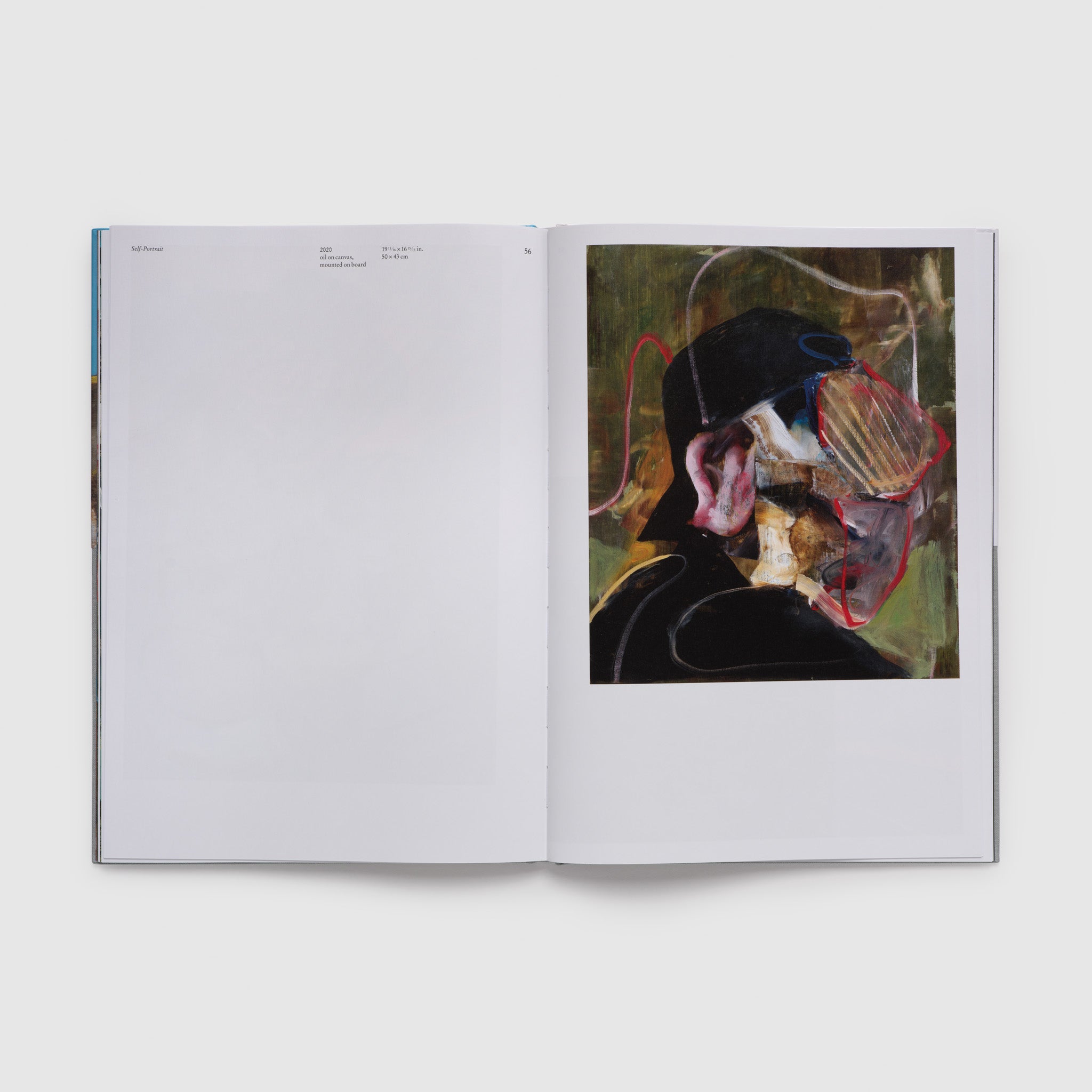 The book is open to two pages with an Adrian Ghenie painting on the right page and the painting details on the left page.