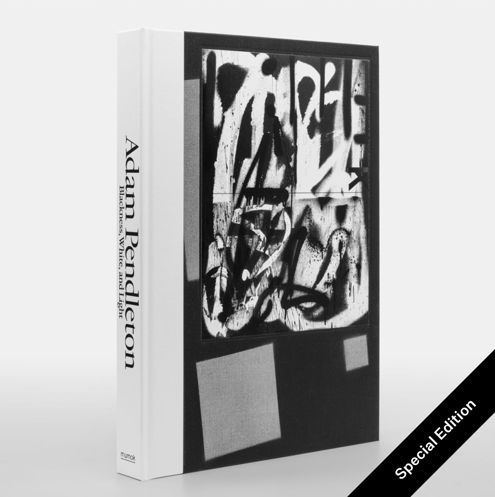 The Special Edition cover has a black and white Pendleton painting printed on it. The spine is white and says "Adam Pendleton Blackness, White, and Light."