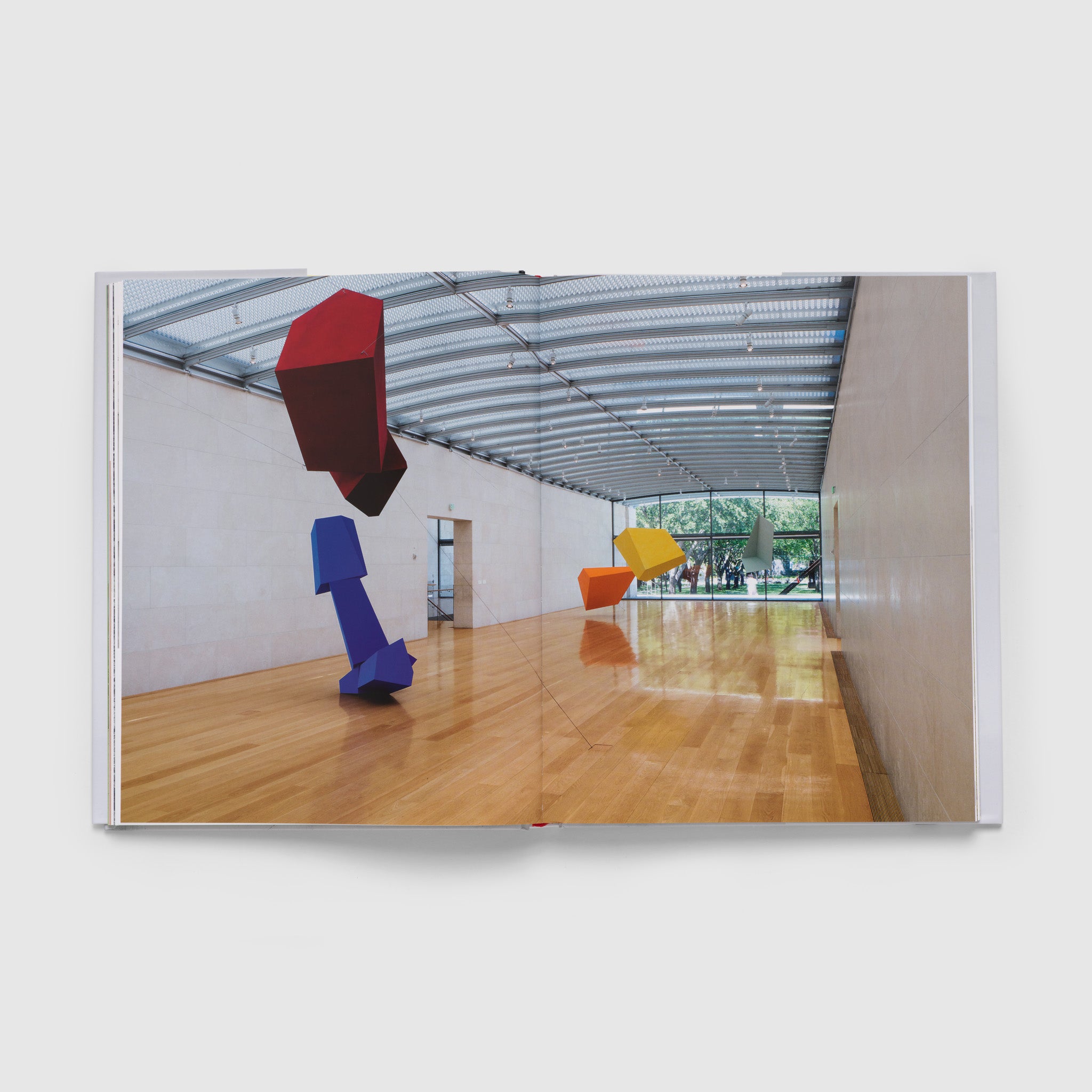 The book is open to two pages with an installation view of a Shapiro exhibition across both pages.