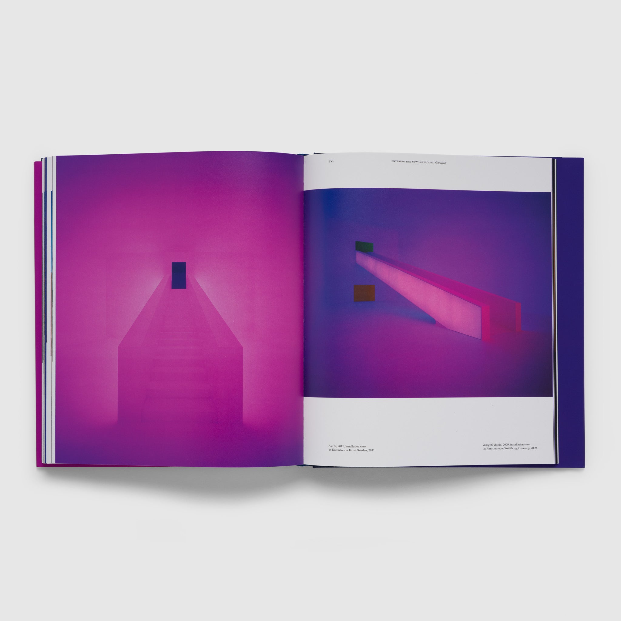 The book is open to two pages with a different view of the same Turrell work on each page.