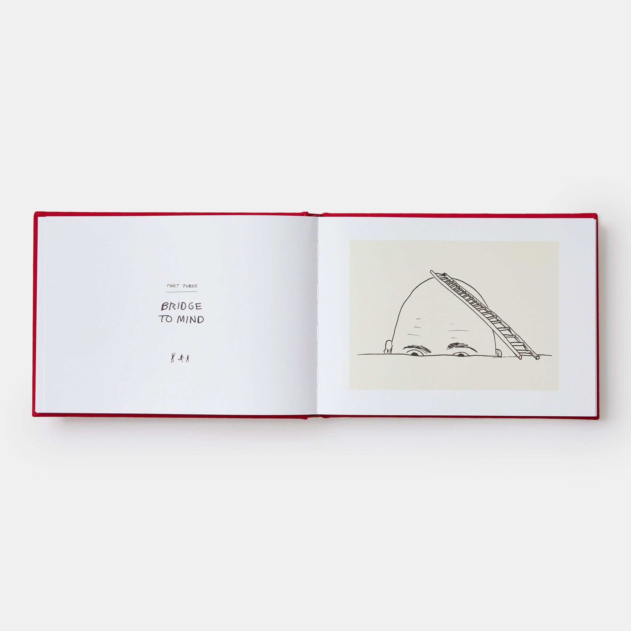 The book is open to two pages. The left page says Part Three Bridge to Mind and the right page has a black and white drawing of a ladder leading to the top of a persons head.