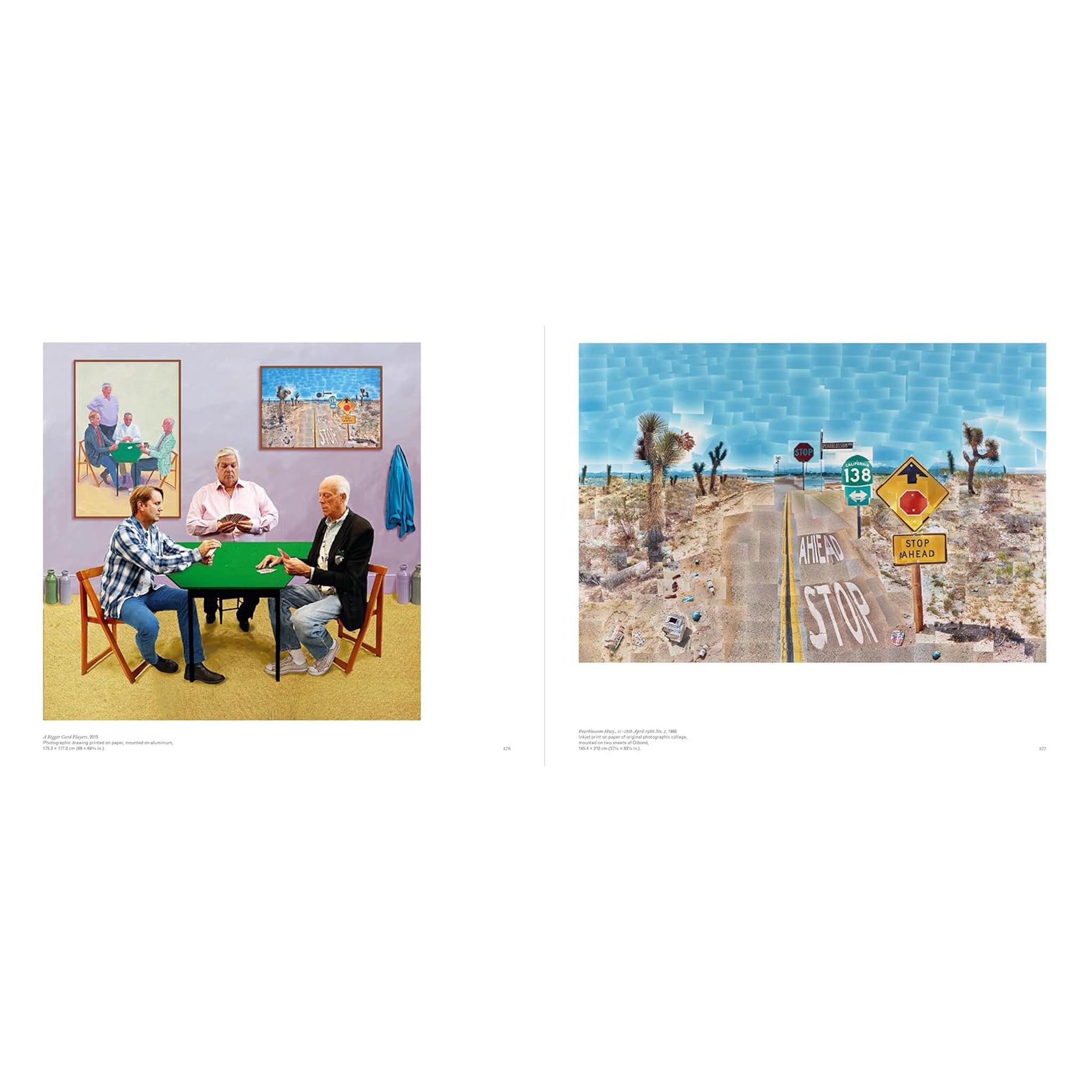 Interior of a book with two David Hockney works featured on the pages.