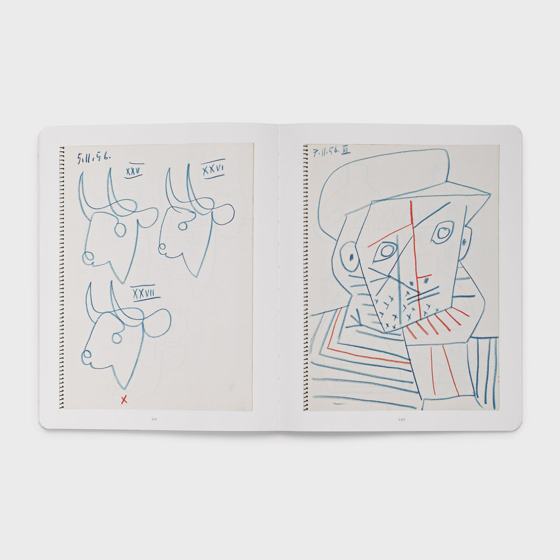 The book is open to two pages. On each page is an image of Picasso&