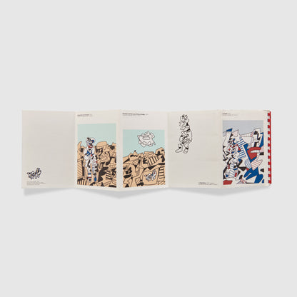 The book is open with a foldout fully extended. The foldout is five pages and has Dubuffet works on each.