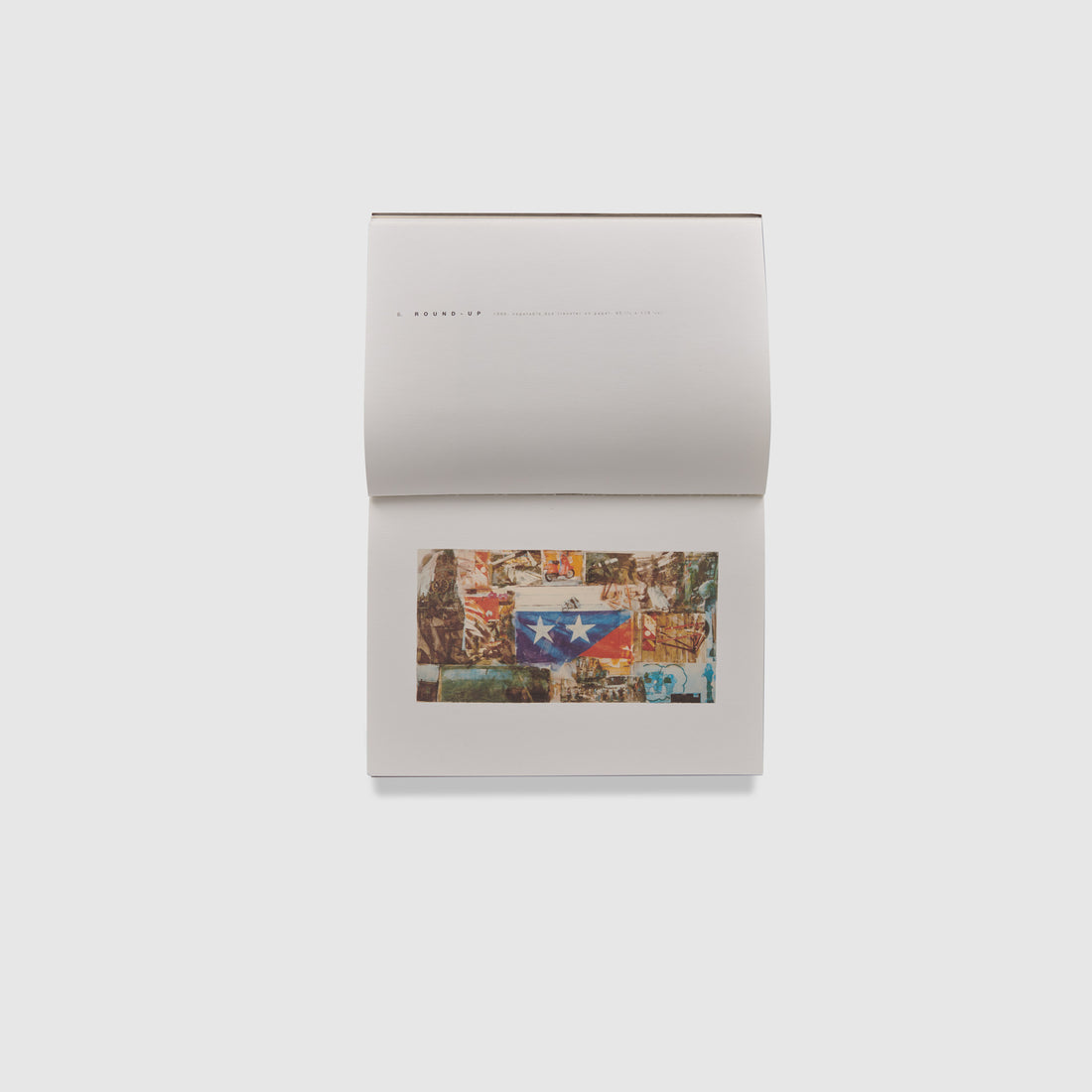 The book is rotated and open to two pages. The bottom page has an image of the artist&