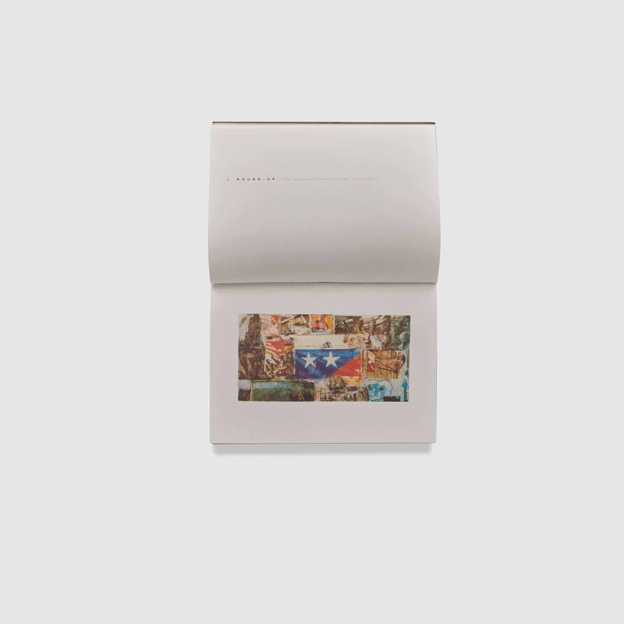 The book is rotated and open to two pages. The bottom page has an image of the artist&