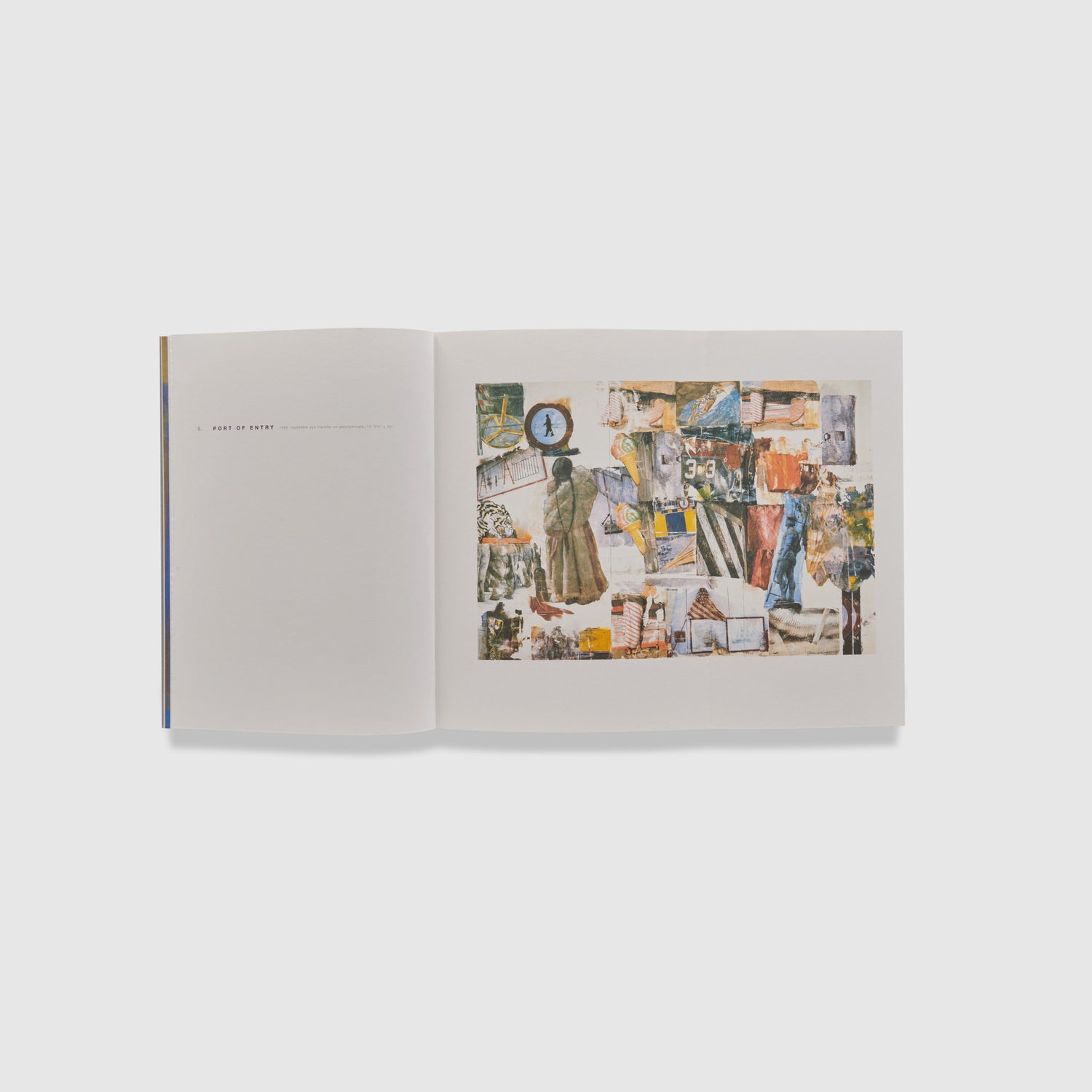 The book is open to two pages. One page is extended to a fold out that has an image of the artist&