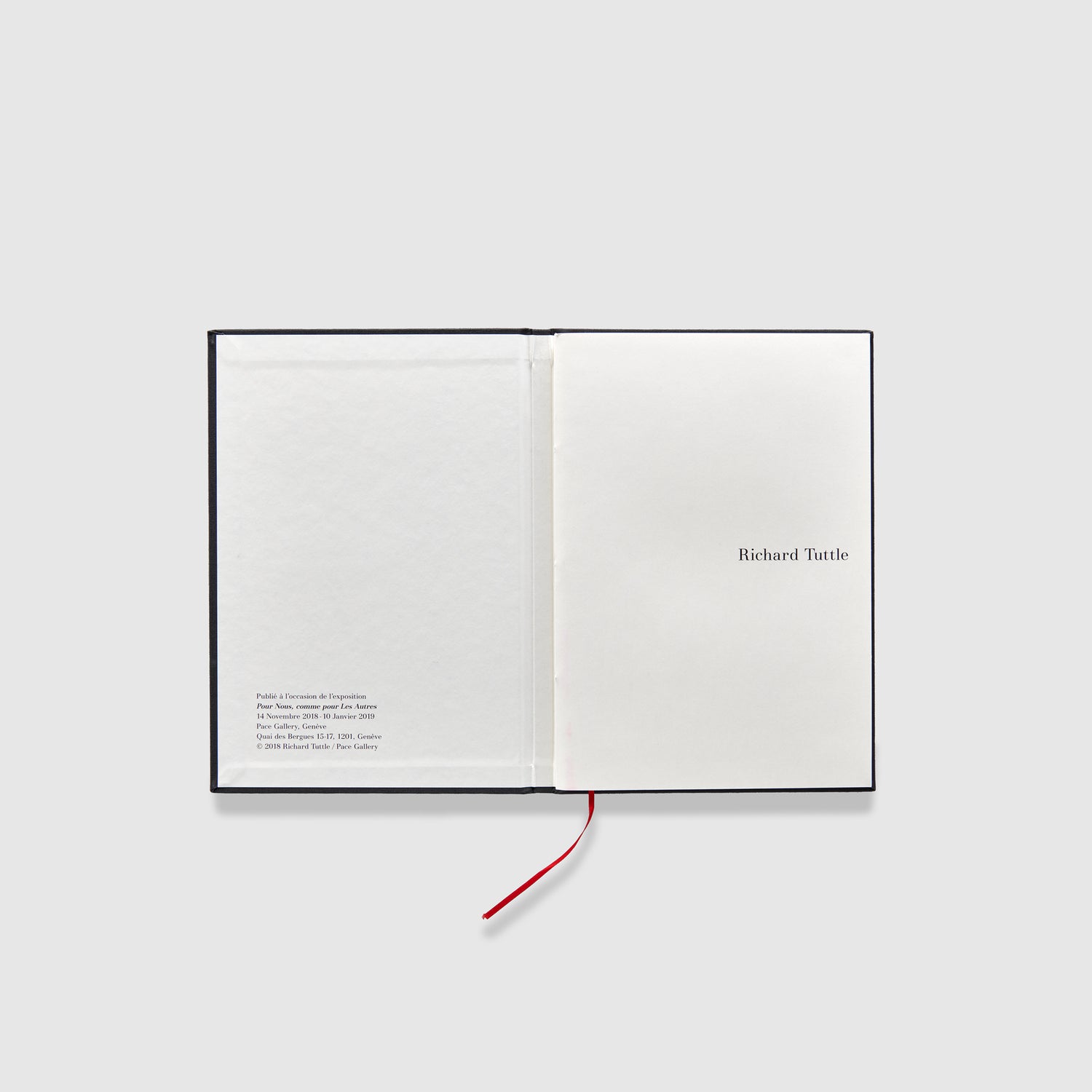 The book is open to two pages. The right page is the first page of the book and the left pages has the publication information.