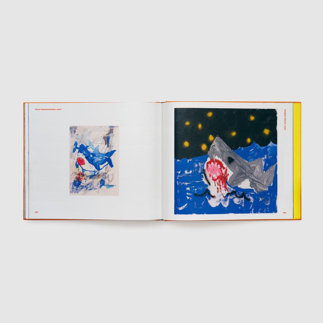 The book is open to two pages. Each page has an image of the artist&