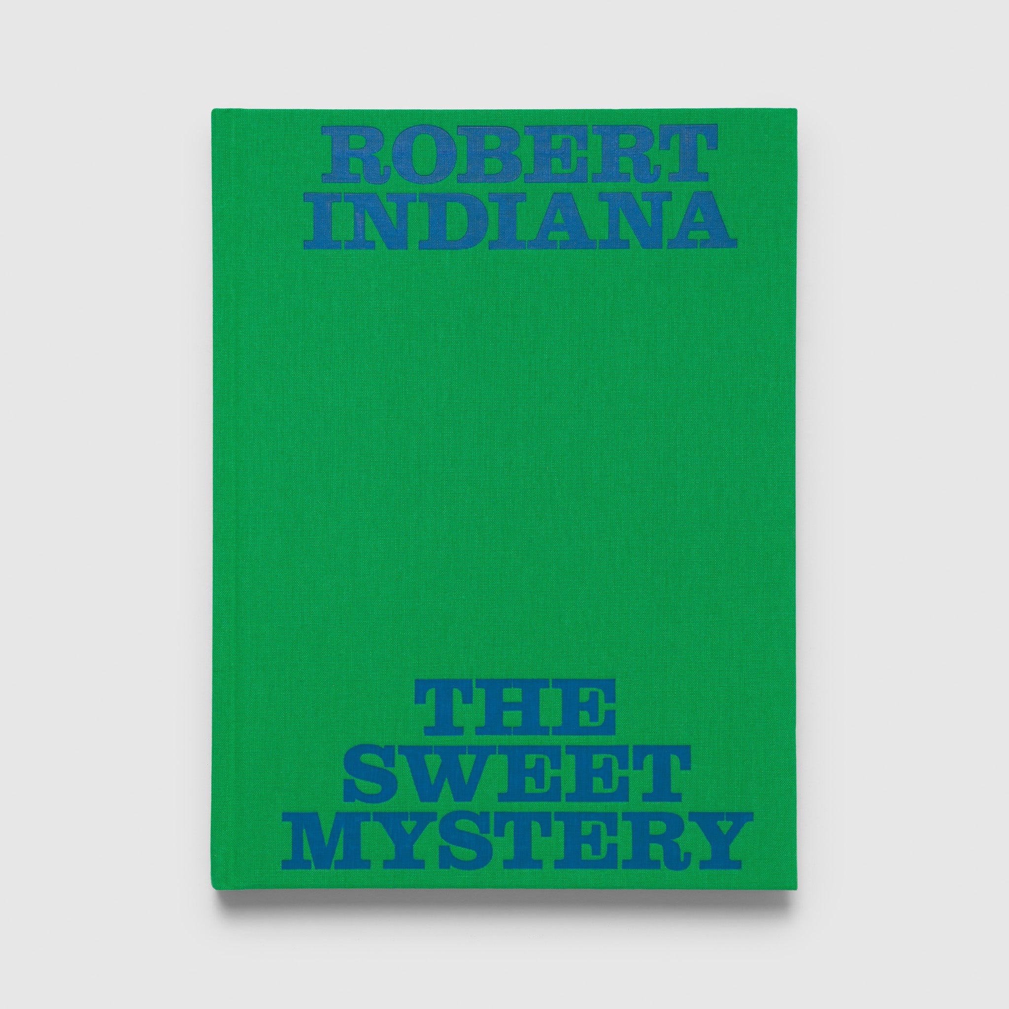 Robert Indiana The Sweet Mystery. The cover is green and the font is blue.